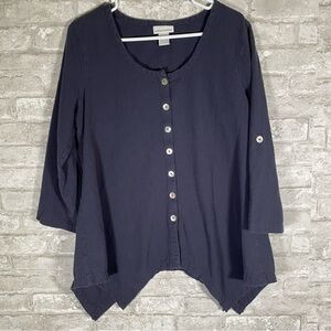 Soft surroundings sharkbite tunic Women's dark blue Button-Up sz medium petite